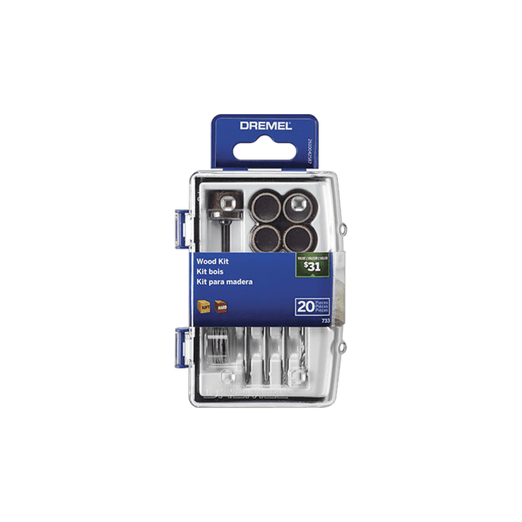 Micro kit de accesorios giratorios Dremel para madera 733-01 de 20 piezas