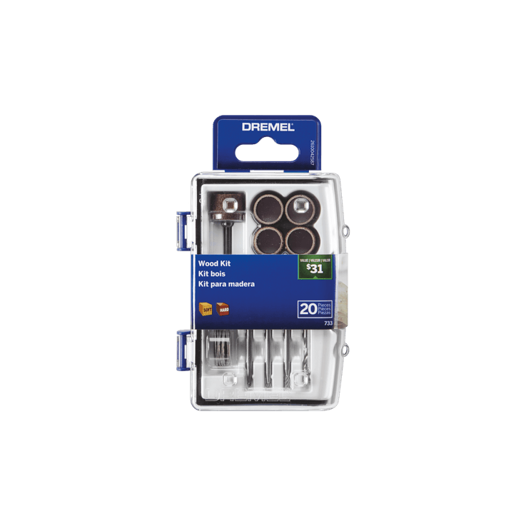 Micro kit de accesorios giratorios Dremel para madera 733-01 de 20 piezas