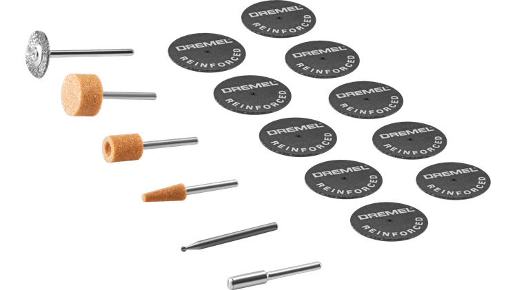 Micro kit de accesorios giratorios Dremel para metal 734-01 de 16 piezas