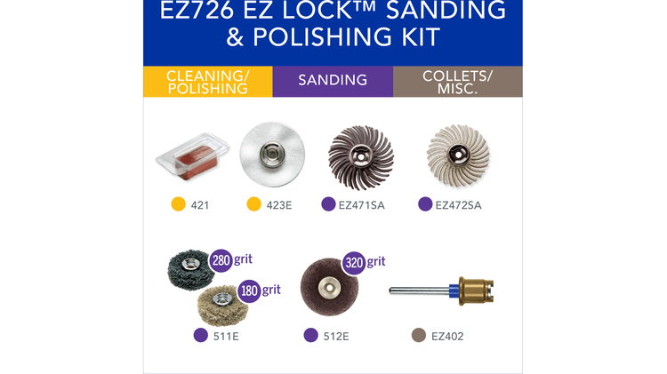 Kit de accesorios giratorios para lijado y pulido Dremel EZ726-01 EZ Lock™, 8 piezas