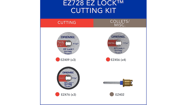 Micro kit de accesorios giratorios de corte Dremel EZ728-01 EZ Lock™, 11 piezas