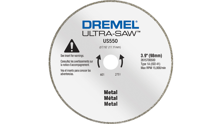 Disco de corte de metal de grano de diamante Dremel Ultra-Saw US550 de 4 pulgadas.