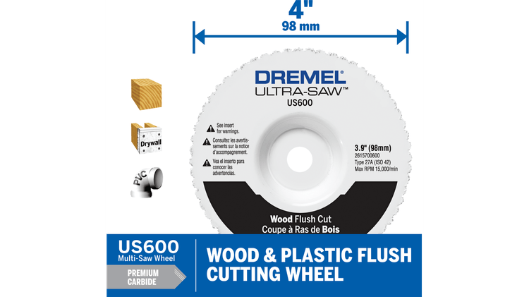 Dremel Ultra-Saw US600 Disco de corte al ras de carburo de alta calidad para madera y plástico de 4"
