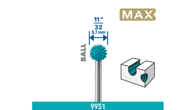 Kulformad DREMEL® MAX Power Carving-bits för höghastighetssnideri